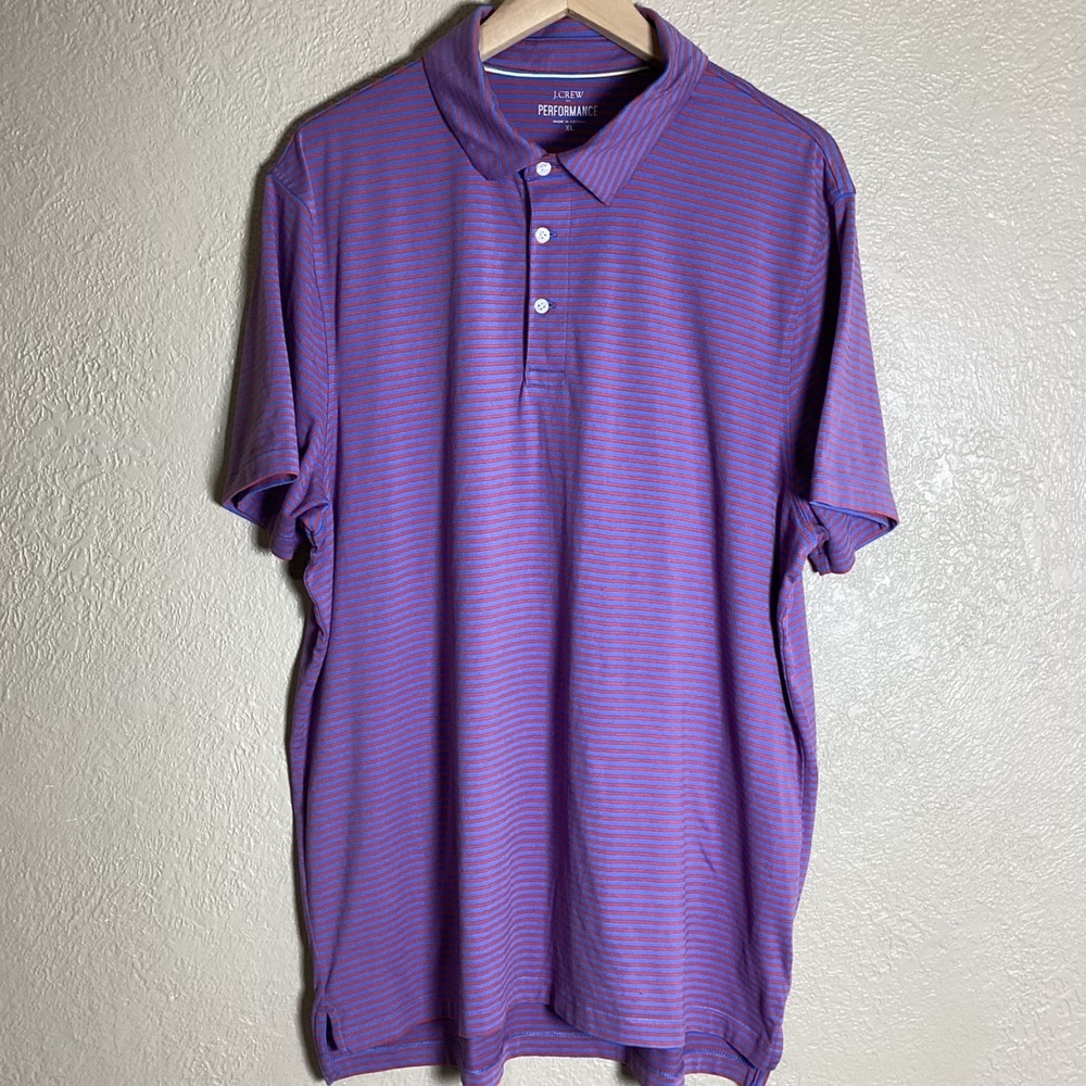 J.Crew Performance Men's XL Purple/Pink Striped Short Sleeve Golf Polo Shirt